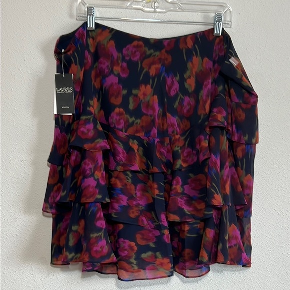 LAUREN RALPH LAUREN Plus Size 18 Floral Crinkle Georgette Tiered Skirt - Picture 4 of 16